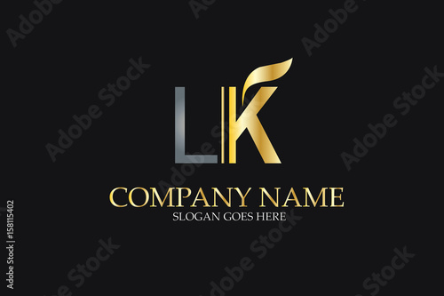 LK Letter Logo Design in Golden and Metal Color