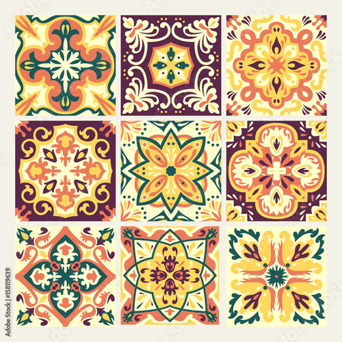 Set with Beautiful seamless ornamental tile background.