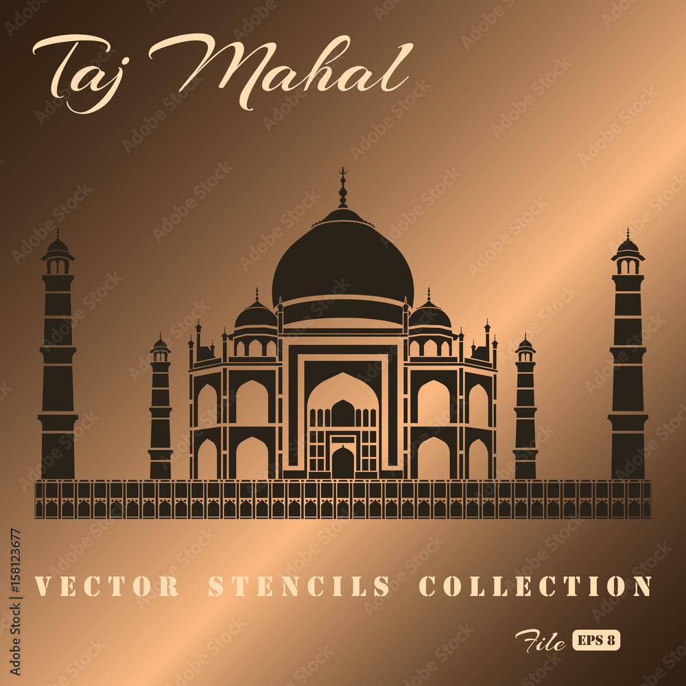 Stencil of the Taj Mahal on a mrtallic background.