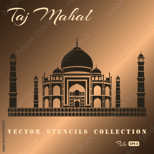 Stencil of the Taj Mahal on a mrtallic background.