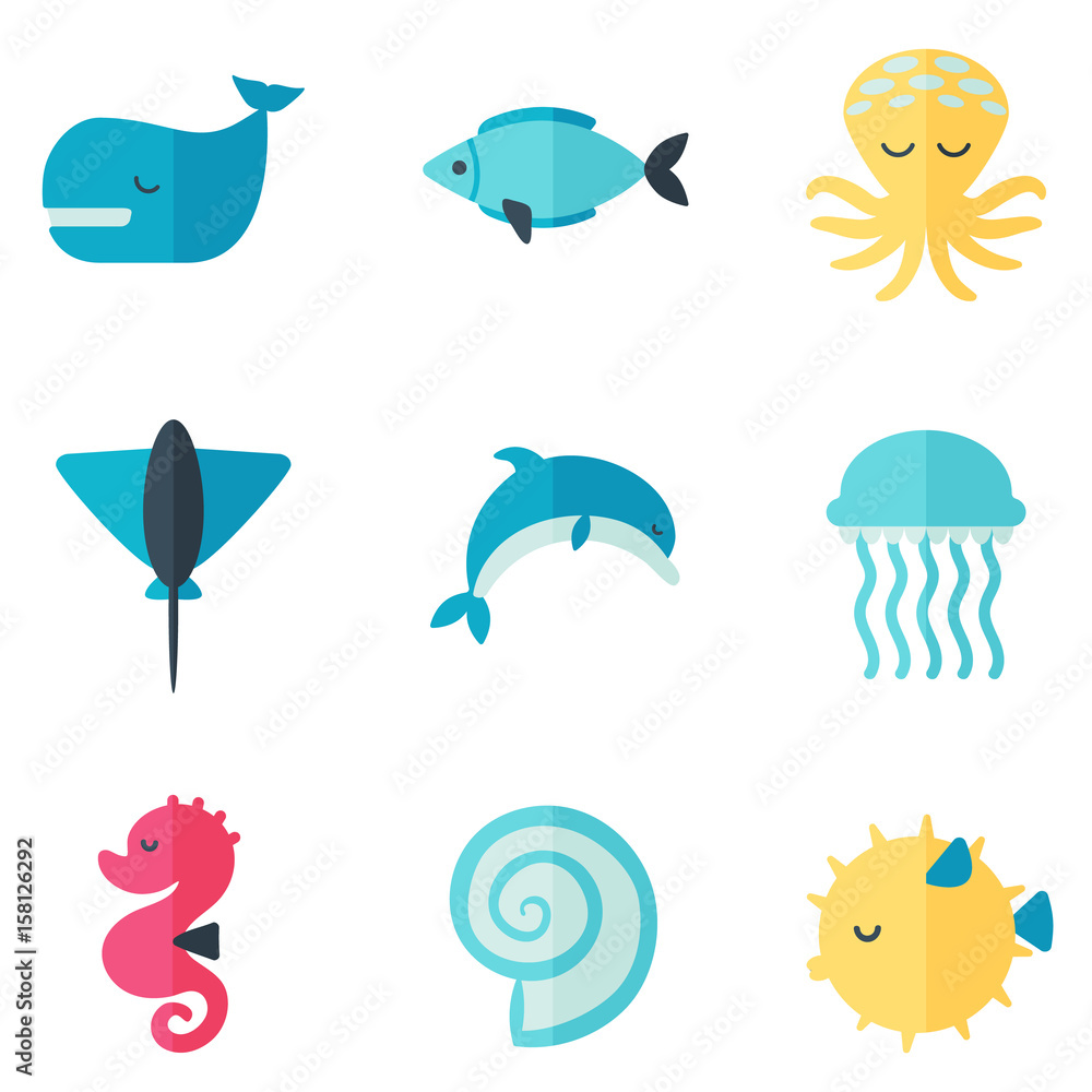 sea creatures set icon sea creatures set icon