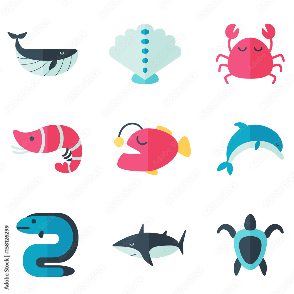 sea creatures set icon sea creatures set icon