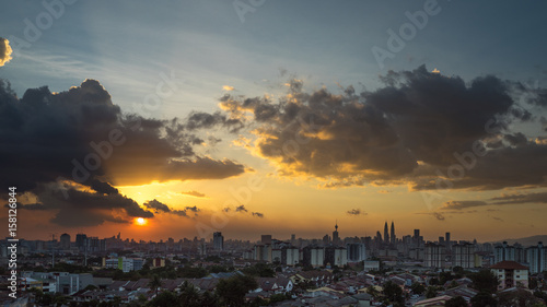 Photography View of downtown Kuala Lumpur during majestic sunset