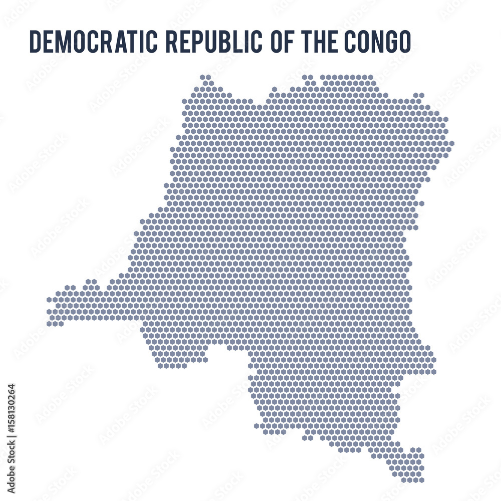 Vector hexagon map of Democratic Republic of the Congo on a white background
