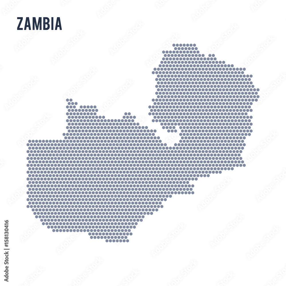 Vector hexagon map of Zambia on a white background