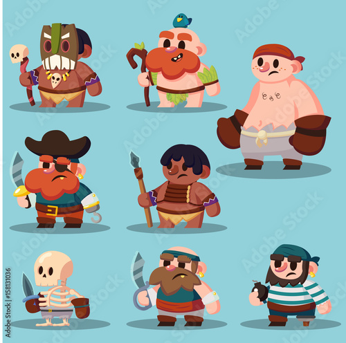 cartoon  shaman pirate game sprite cute icon vector set
