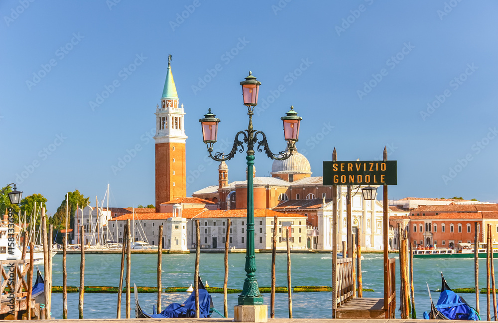 Gondola pier with San Giorgio Maggiore island, Venice, Italy