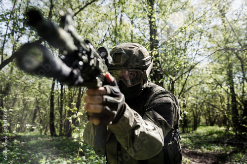 Sniper with aiming submachine gun