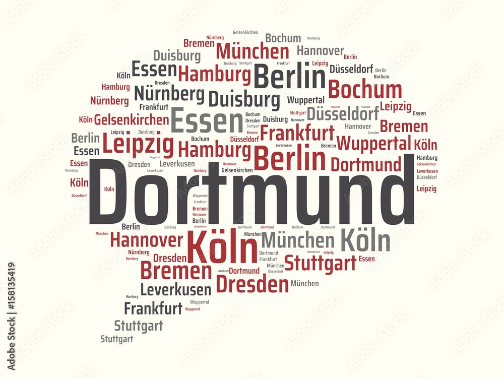 Dortmund - Bilder mit Wörtern aus dem Bereich Deutsche Städte, Wortwolke, Würfel, Buchstabe, Bild, Illustration