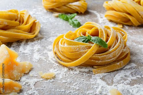 Homemade tagliatelle pasta nest photo