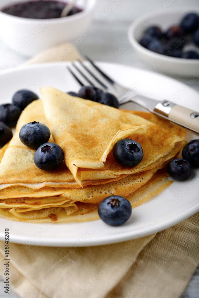 Pancakes with fresh forest blueberries Pancakes with fresh forest blueberries