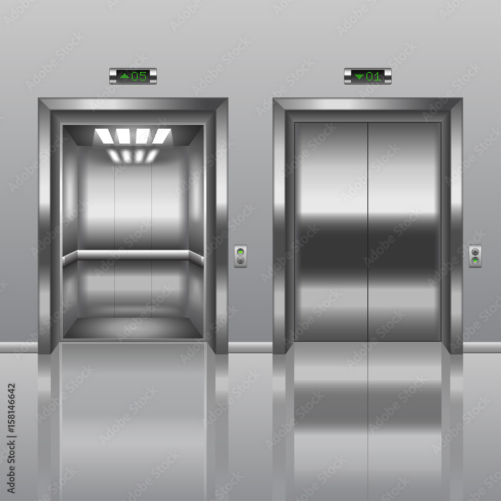 Open and closed elevator vector Open and closed elevator vector
