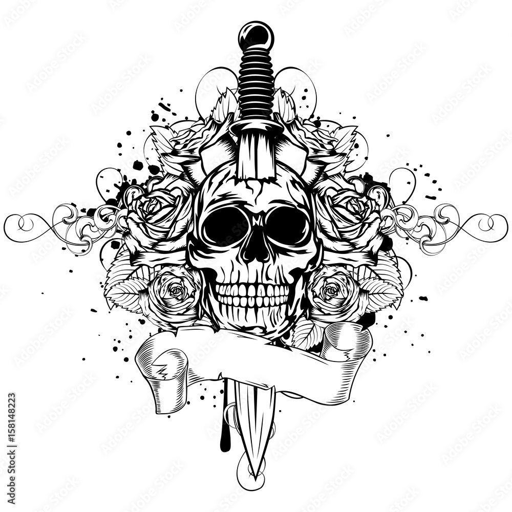 Obraz premium skull dagger rose