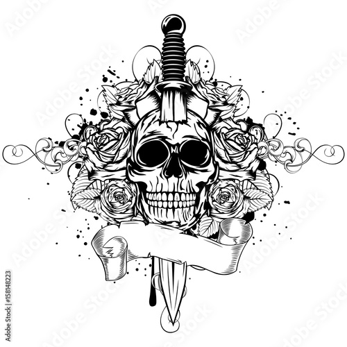 skull dagger rose