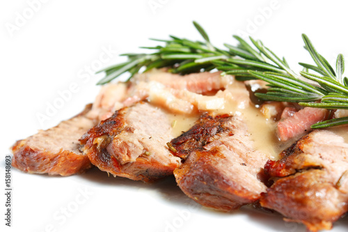 Roast veal with garlic sauce and rosemary