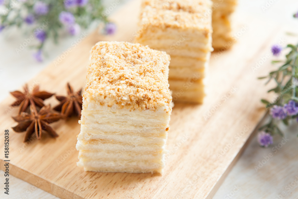 Cake Napoleon of puff pastry with sour cream