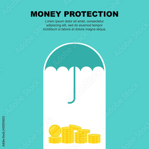 Money under protection concept. Money under the blue umbrella