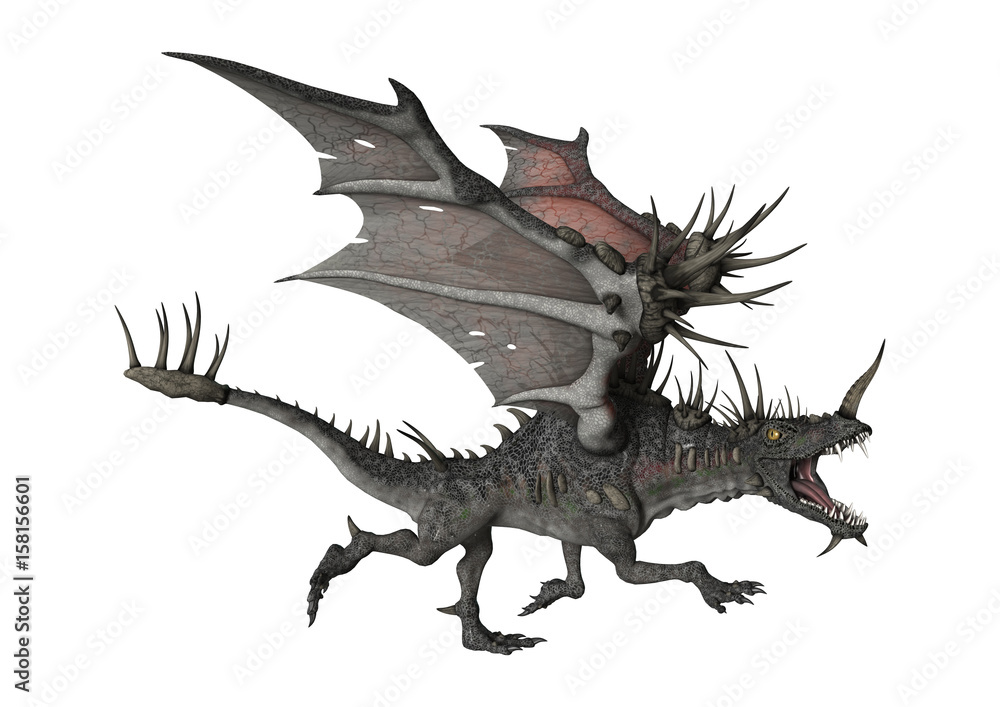 3D Rendering Spiky Dragon on White 3D Rendering Spiky Dragon on White