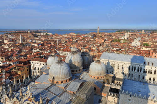 VENICE - APRIL 9, 2017: The view from above on Basilica San Marco and Venice, on April 9, 2017 in Venice, Italy