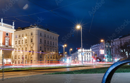 Photography Street with lights and cars at night in Vienna