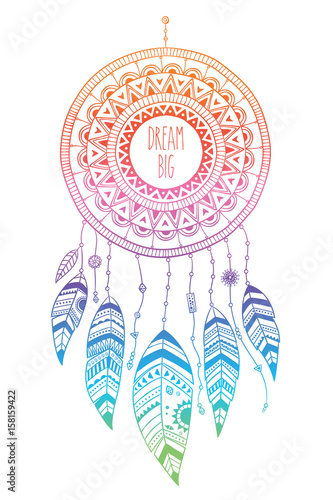 Hand drawn illustration of dream catcher, native american poster