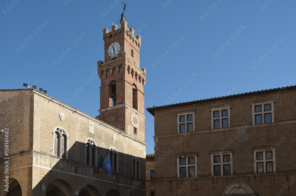 PIENZA, TUSCANY-ITALY,  OCTOBER 30, 2017: Old town of Pienza. The most beautiful square in the world UNESCO heritages in Pienza, Italy.