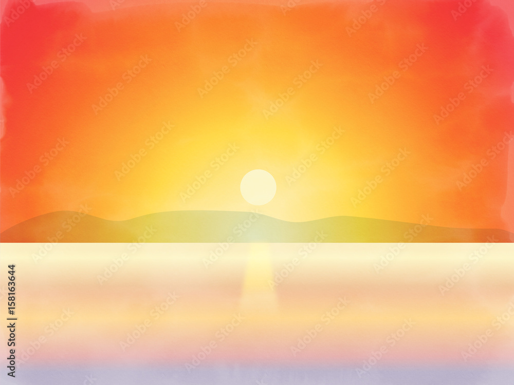 abstract watercolor sunset at the sea background