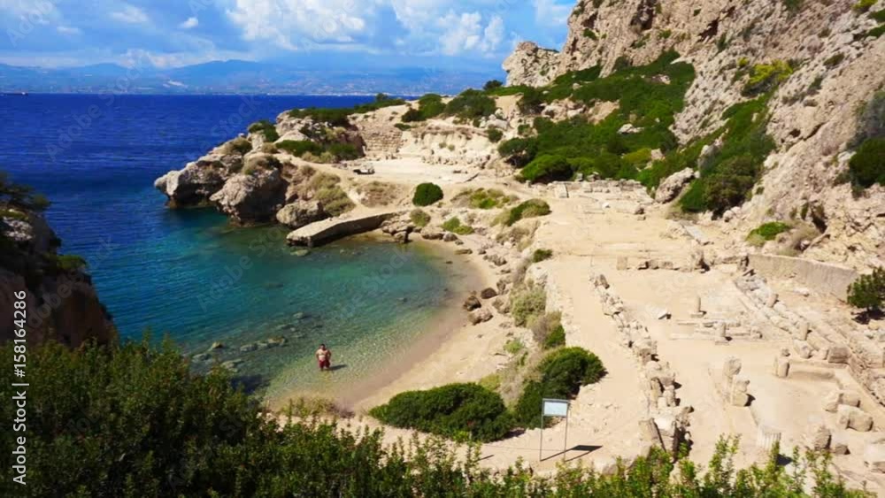 Video from archaeological site in Heraion in Melagavi with clear water beach, Loutraki, Greece Video from archaeological site in Heraion in Melagavi with clear water beach, Loutraki, Greece