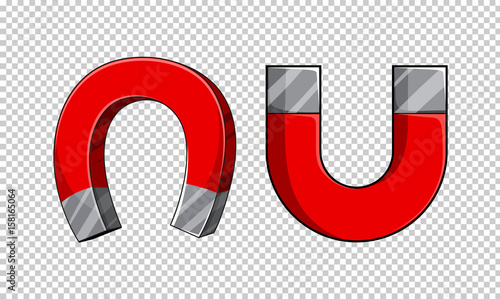 U shaped magnets on transparent background