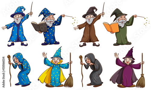 Witch and wizard with magic wand photo