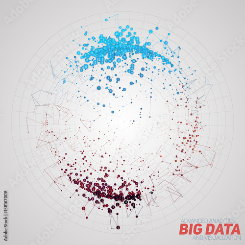 Vector abstract round big data visualization. Futuristic infographics design. Visual information complexity. Intricate data threads graphic. Social network or business analytics representation