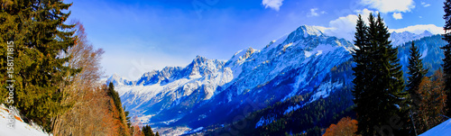 Panorama of Chamonix valley in winter from Prarion, Les Houches, France. 
Hdr tone mapping effect.
 photo