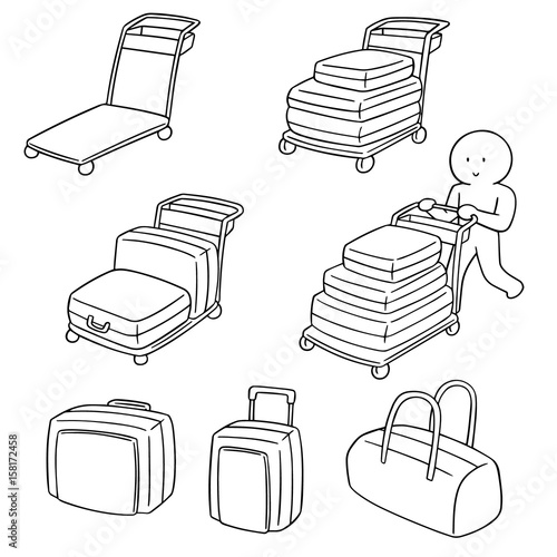 vector set of airport luggage cart