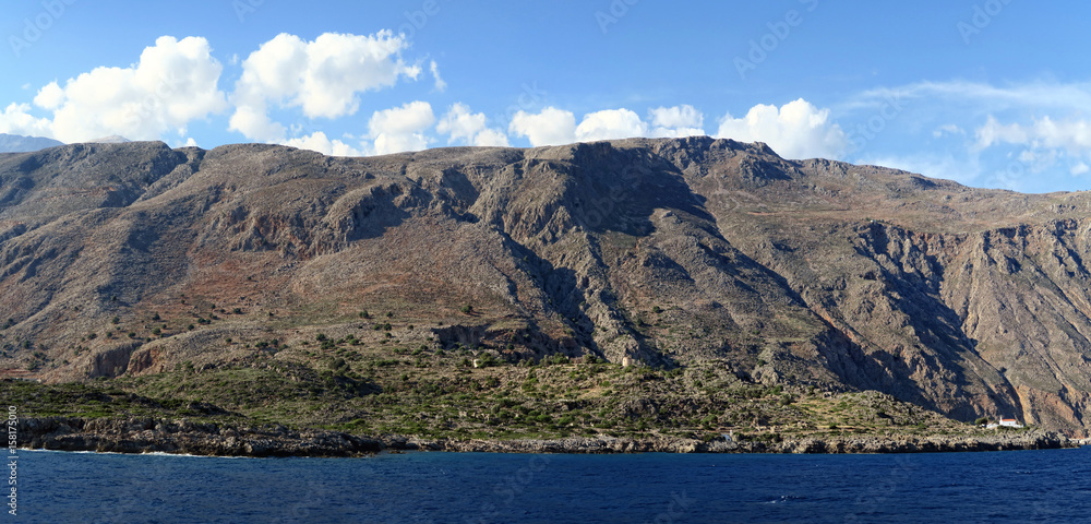 panoramic image of Crete (Greece) mountains of Libyan Sea side.