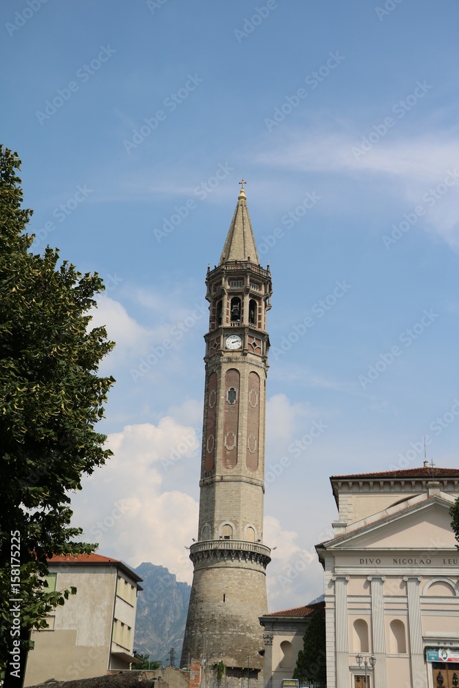 View to Bell Tower Church San Nicolo in Lecco on Lake Como, Lombardy Italy View to Bell Tower Church San Nicolo in Lecco on Lake Como, Lombardy Italy
