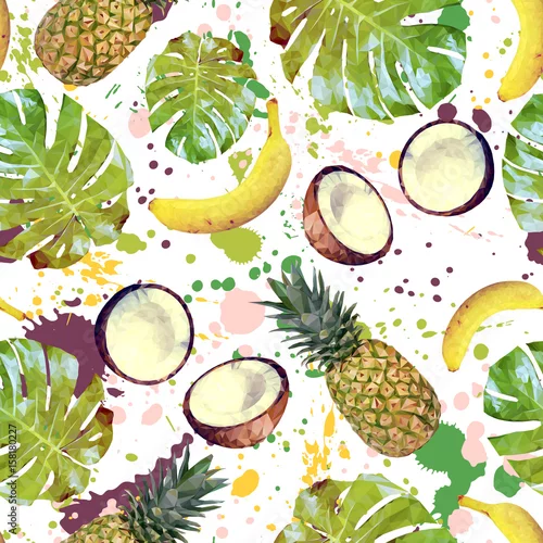 Tapety Wzór z tropikalnych owoców, liści palmowych i spraye