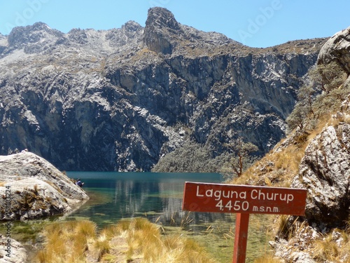 First sight of the stunning Laguna Churup on a day hike from Huaraz in Central Peru