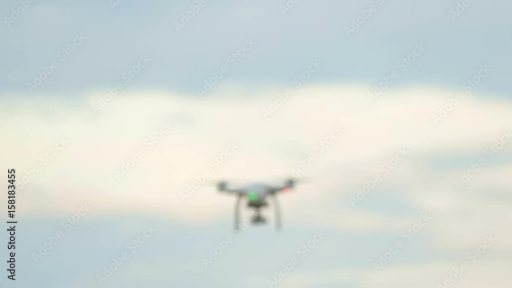 Slow motion. Drone fly with approach in front of sky. Modern technologies Slow motion. Drone fly with approach in front of sky. Modern technologies