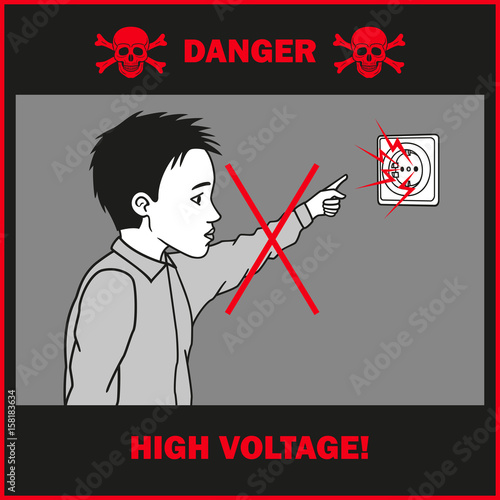 Boy touches to an electrical outlet.