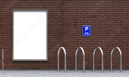 White billboard and empty bike parking