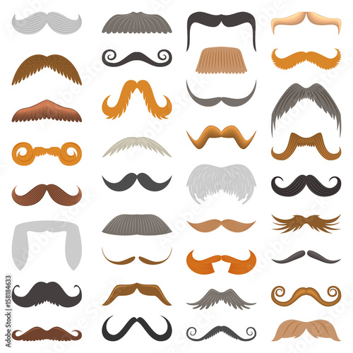Vector set of hipster retro hair style mustache vintage old shave male facial beard haircut isolated illustration