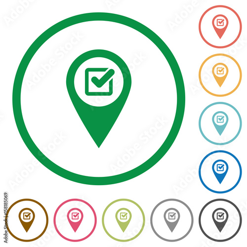 Checkpoint GPS map location flat icons with outlines