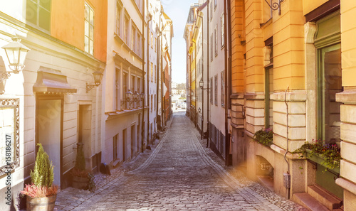 Canvas Print Narrow street in Gamla Stan, Stockholm, Sweden