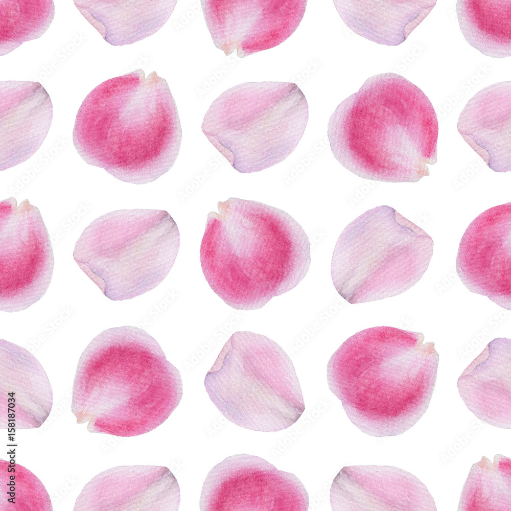 Seamless pattern of watercolor rose petals. Seamless pattern on a white background for fabric, textile, wrapping paper, phone case