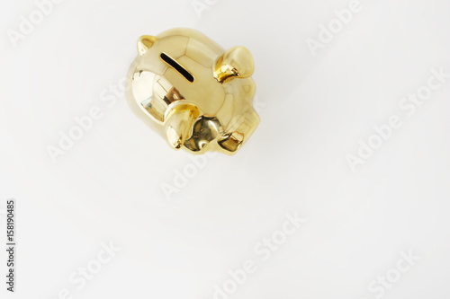 Piggy bank of pigs of gold on white background