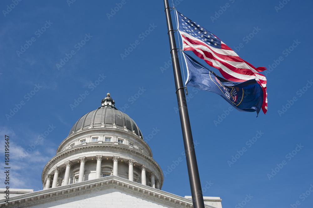 Flags Fly Over Utah State Capitol Building