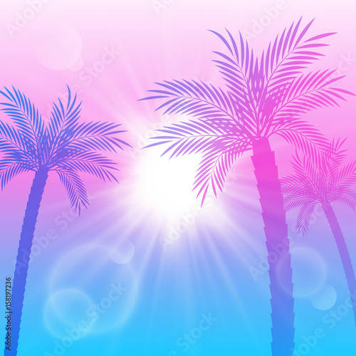 Summer background with palm trees silhouettes