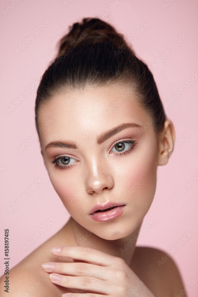 Skin Care. Portrait Of Beautiful Female Face With Fresh Makeup