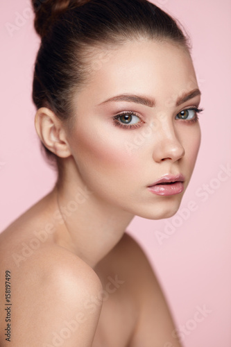 Beauty Woman Face. Close Up Beautiful Female Model With Makeup