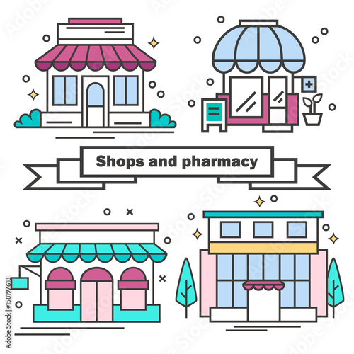 Set of shops in a linear style. vector illustration